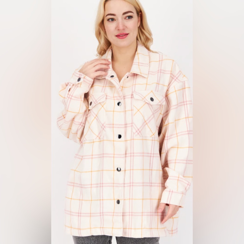 HFX pink flannel plaid shirt jacket shacket XXL